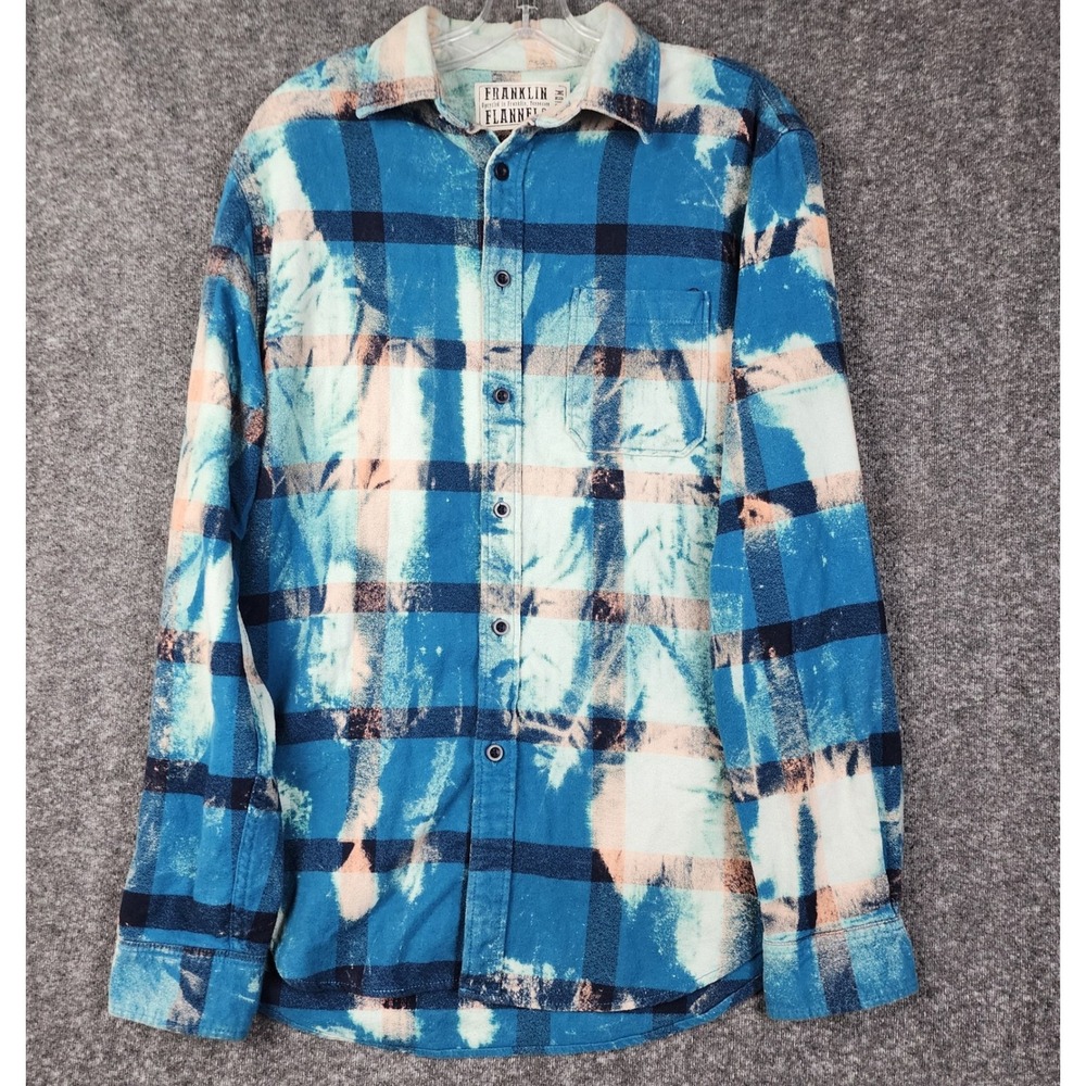 Franklin Flannels‎ Upcycled Flannel Mens Medium Blue Bleached Plaid Button Down